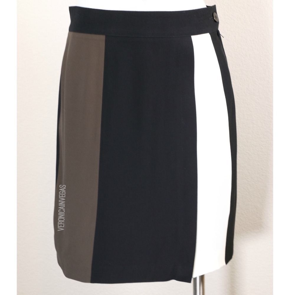 Colorblock Midi‎ Skirt Black Brown White Panel Skirt